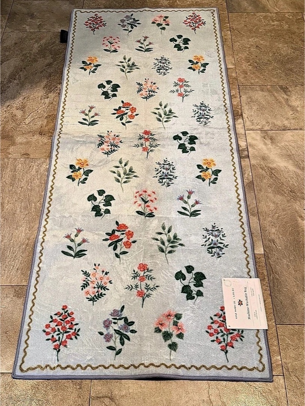 Rifle Paper Co. Freya Washable Rug. Floral Washable Rug Cream & Green/Blue Like